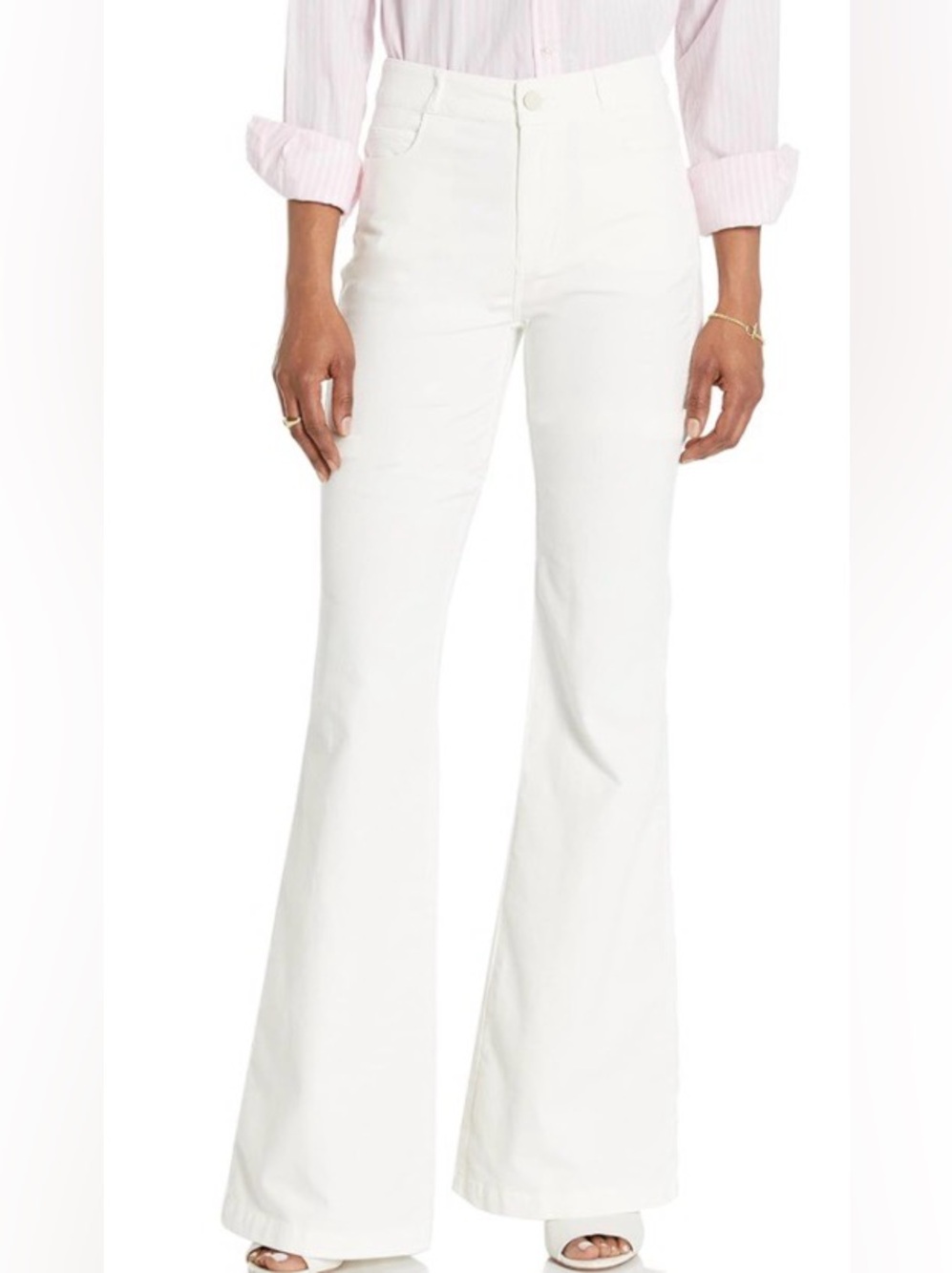 PAIGE Genevieve Ivory Thinly Ribbed Flare High Rise Corduroy Size 32 NWT